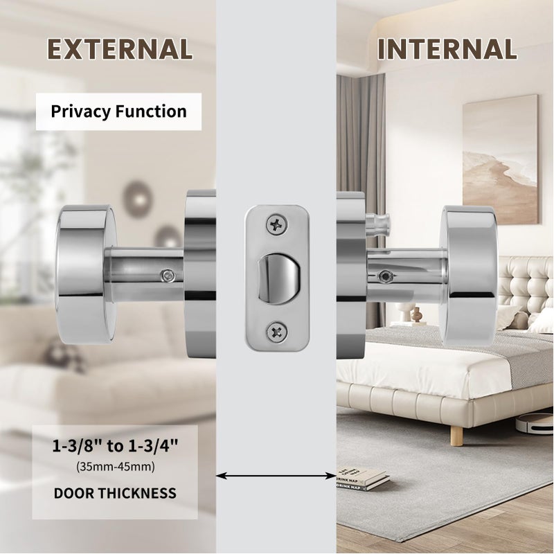 naubea Polished Chrome Door Knobs Interior, Polished Chrome Privacy Door Knob with Lock, Heavy Duty Round Modern Door Handle for Bedroom Bathroom - Image 4